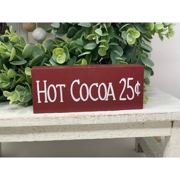 Farmhouse Hot Cocoa Mini Sign 5 Inch Freestanding Red Tiered Tray Decor - Picture 1 of 8